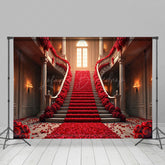Lofaris Red Rose Stairs Romantic Valentines Day Backdrop